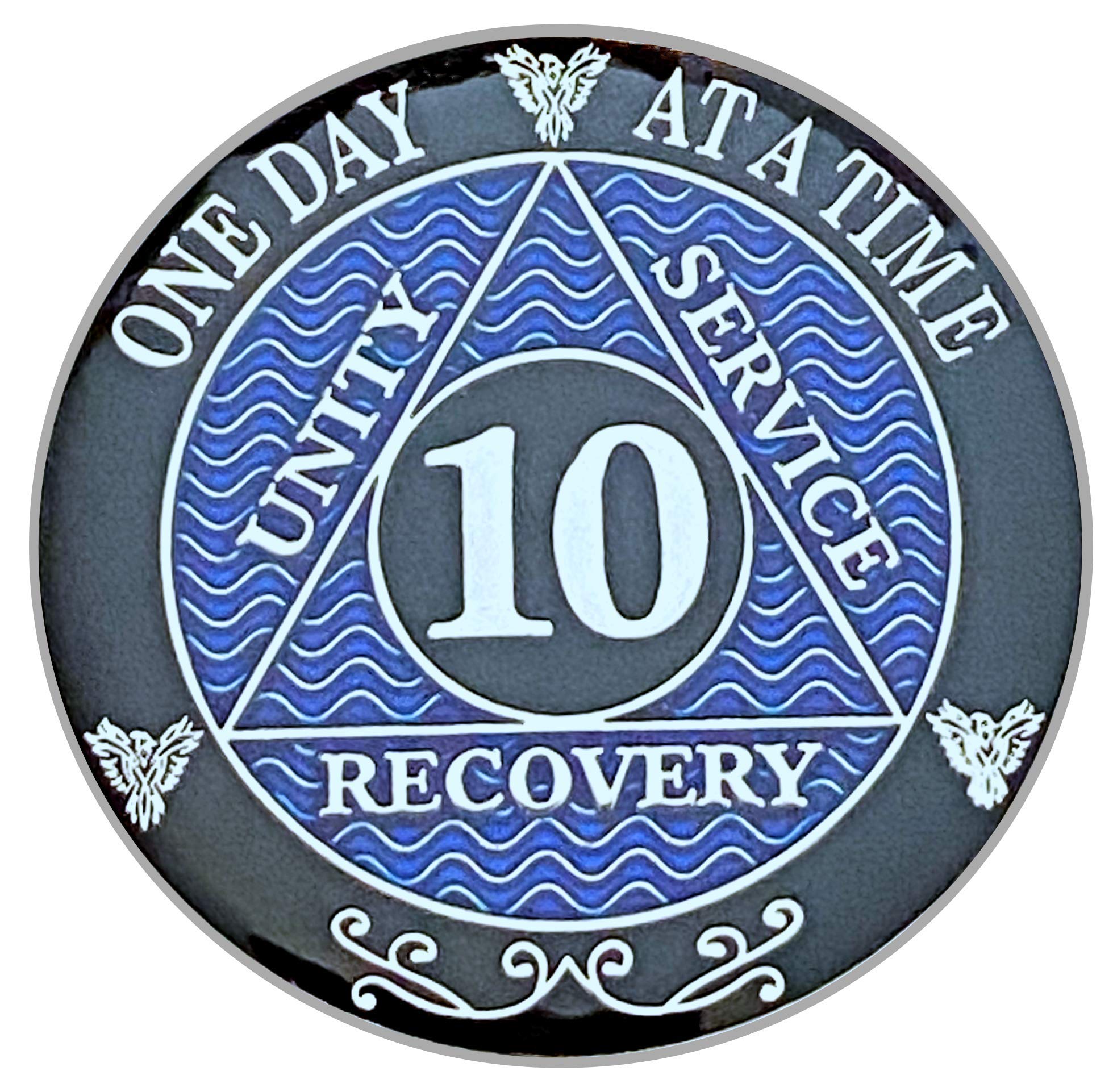 10 Year AA Coin Silver Color Plated-Medallion, Recovery Chip, 12 Step Token, Alcoholics Anonymous Coin