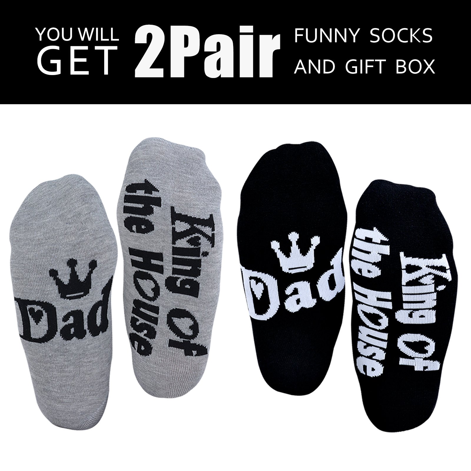Aniwon 2 Pair Novelty Crew Socks Father\'s Day Birthday Funny Cotton Socks for Men with Gift Box