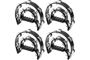 JOIKIT 4 Pack 9 Inch Double Row Tambourine, Half Moon Musical Tambourine, Metal Jingles Hand Held Percussion for Adults, Church, Party, KTV, Bar, Gift, Black