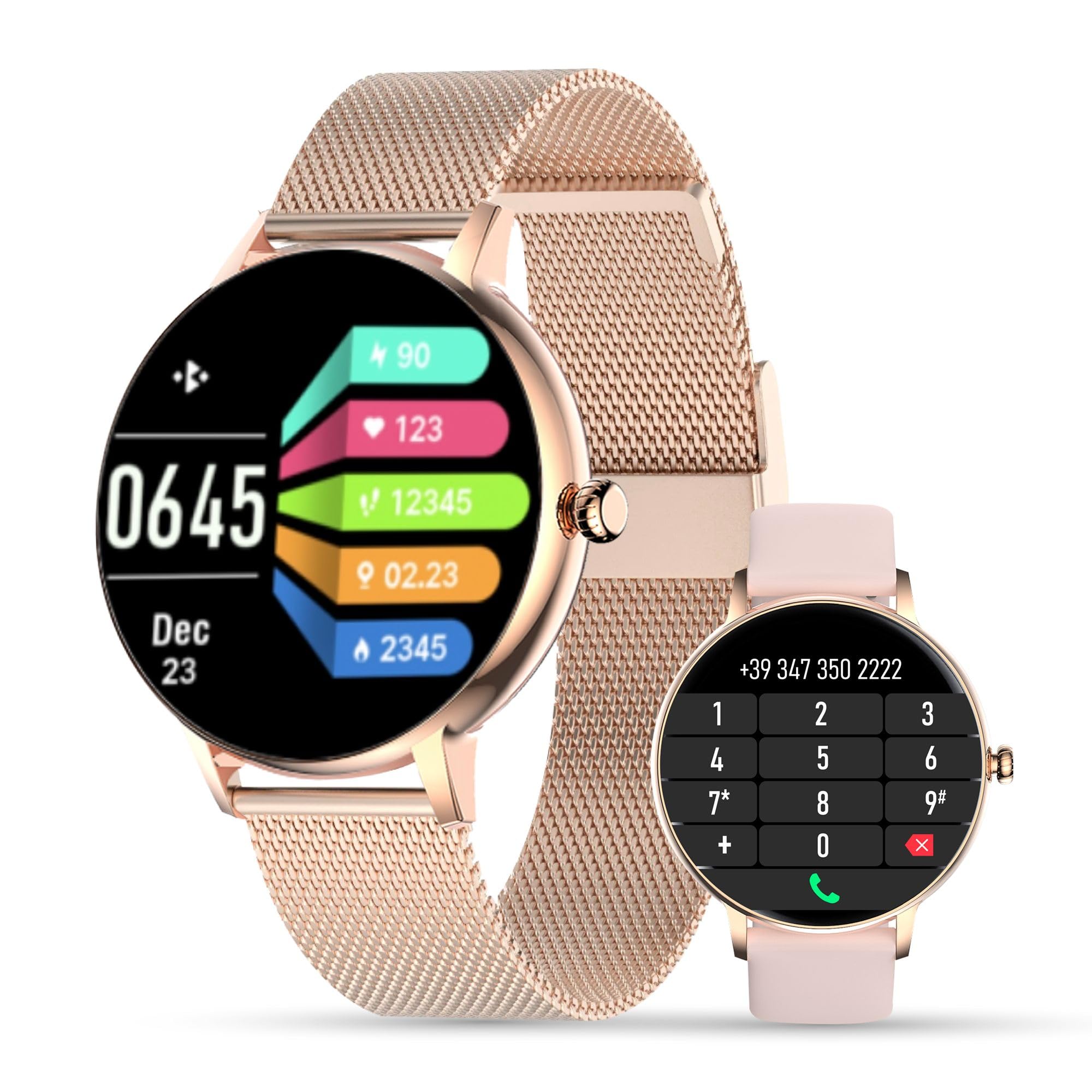 LUNIQUESHOP Smartwatchfor woman LSCALL Answer/Make Call Bluetooth, 1.32" Screen, Voice assistant, Blood Pressure Monitor Sleep Heart Rate SpO2 Pedometer Music for iOS Android Pink Gold