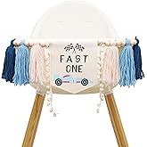 High Chair Tassel Banner - Racing Birthday Party Decorations, Checkered Flag Party Signs, Racing Theme Decorations (fast one/1st banner)