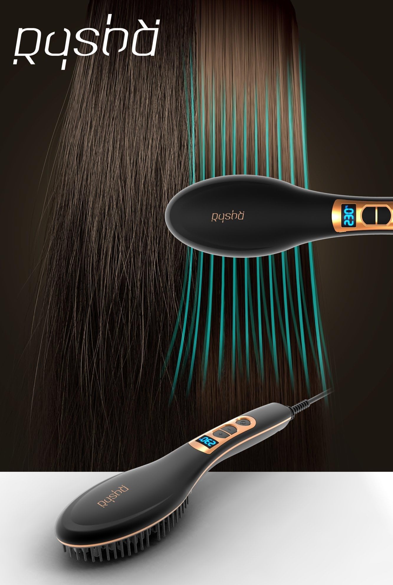 Hair Straightening Brush, Heated Hair Brush, 2 In 1 Hair Brush - 2 In 1 Heated Straightening Brush By Rasha - Temperature Gage, 140 CM Long Cord, Automatic Safety Shut Off, Scalp Massage