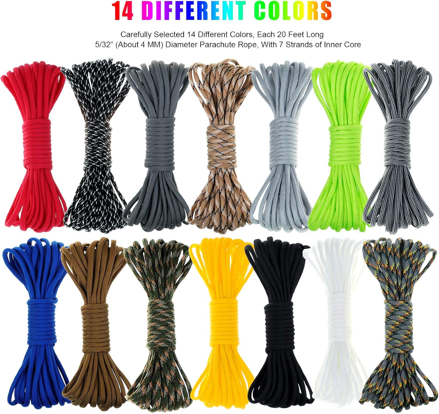 WEREWOLVES 550 Paracord - Survival Paracord Bracelet Crafting Kits Crafting Kits - Parachute Cord with Soft Tape Measure, Buckles, Carabiner, and Key Rings -Multicolor Rope Gift Box : Sports & Outdoors