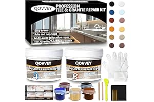 QOVVEY Tile & Fiberglass Quartz Countertop Repair Kit (Color Match), Granite & Tub Repair Kit, 4 oz Porcelain Sink Mable Chip Repair for Cracks Chips Dents Holes Almond Biscuit Bone (Multicolored)