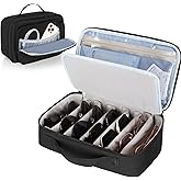 CURMIO Sunglasses Organizer, Protective Eyeglasses Travel Case with Adjustable Slots for 7 Pairs Glasses and Other Decorations, Black