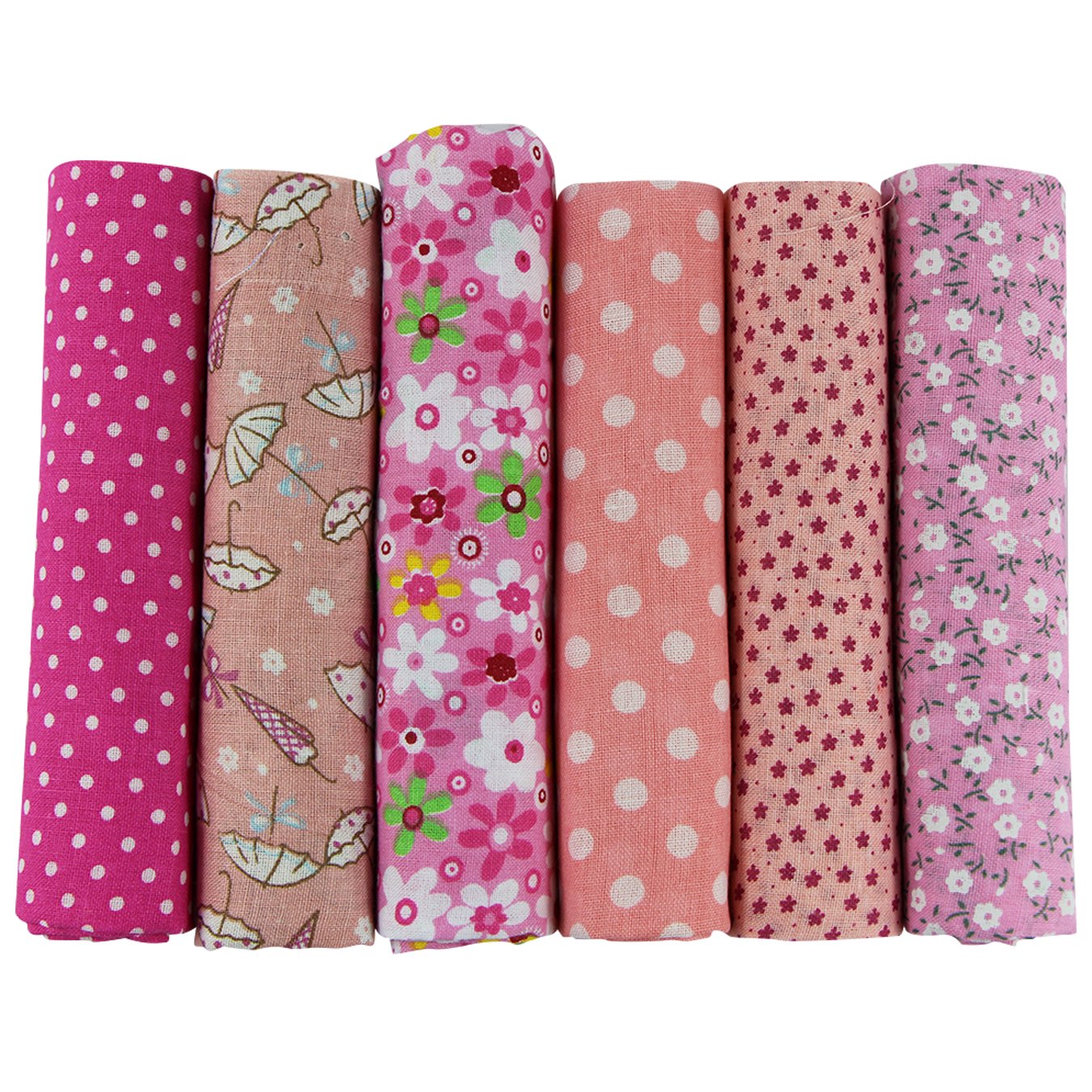 UOOOM 6pcs 50 x 50cm Patchwork Cotton Fabric DIY Handmade Sewing Quilting Fabric Different Designs (Tone-Pink) โ image 1