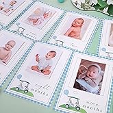 Monthly Milestone Golf Theme Photo Banner, Blue Gingham Border, Baby First Year Memory Cards, 80x5.5 Inches, 12 Month Picture Display