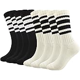 scenicamp 4 Pairs Striped Crew Socks for Women Cotton Athletic Sock with Lightweight Comfortable Size 7-10