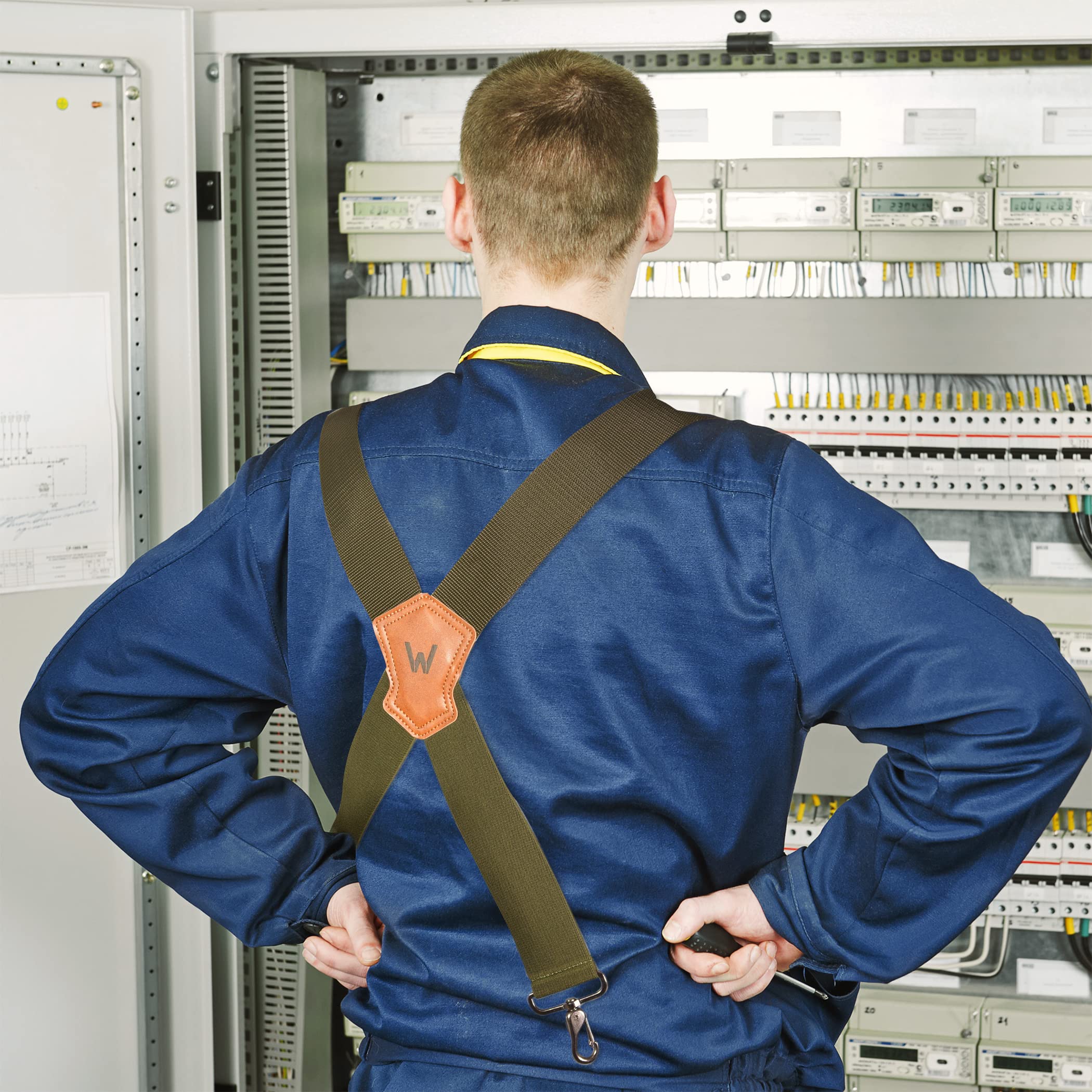 WELKINLAND Green Suspenders for Men - 2 Inch Wide, Heavy Duty Work Suspenders with Belt Loops - Military & Camo Patterns