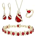 BriLove Jewelry Set for Bride, Sparkling Water Drop Cubic Zirconia Crystal Pendant Necklace Leverback Earrings Tennis Bracelet Adjustable Ring Gift for Wedding/Birthday/Mother's Day/Christmas