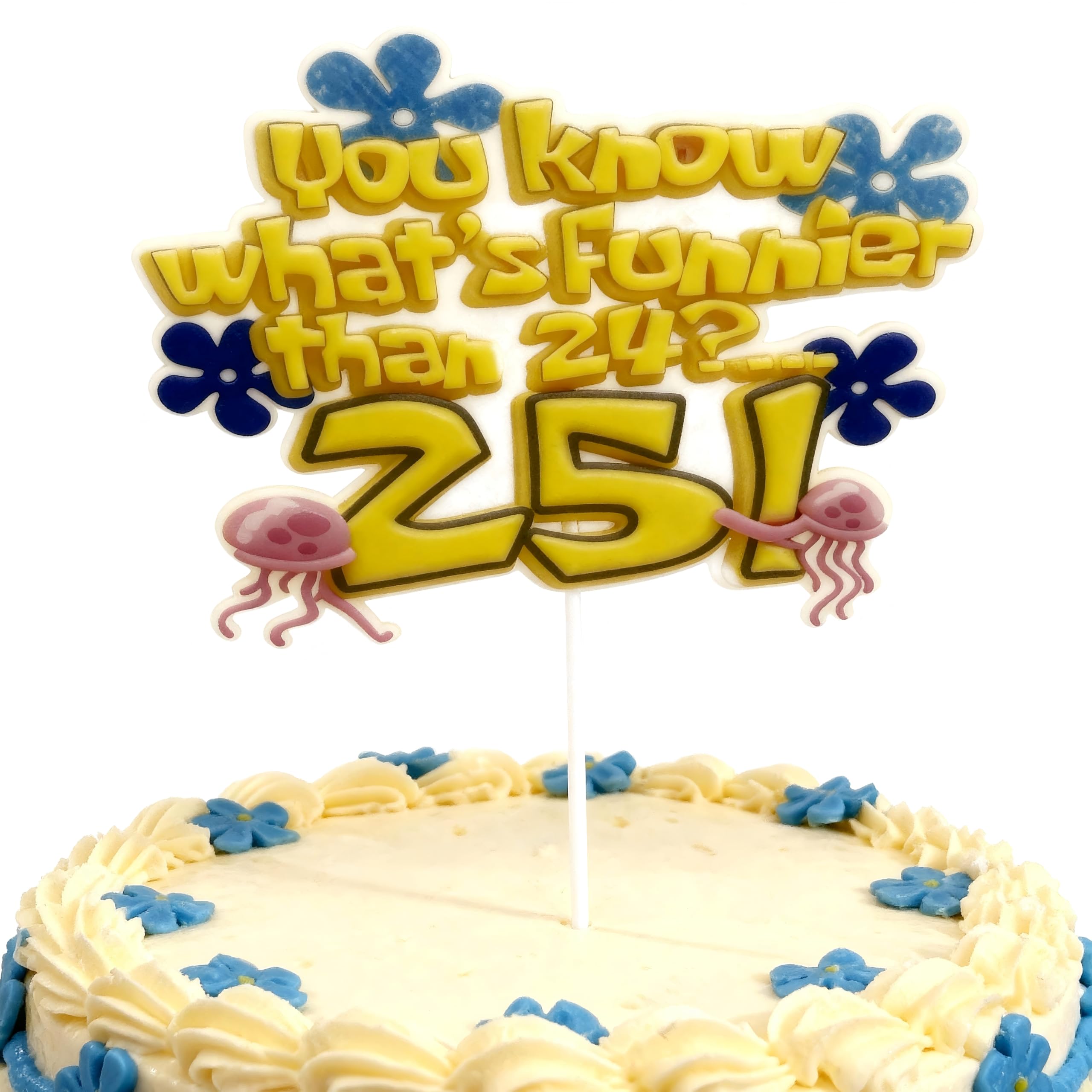 Photo 1 of "What's Funnier Than 24? 25!" Cake Topper for 25th Birthday, Cartoon Character Themed Cake Decorations, Novelty 25th Bday Party Supplies for Men Women, Under The Sea Theme