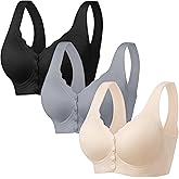 Angelhood Bras for Women Front Closure Seamless, Wire Free Padded Bras Front Closing Snap On Support Sports,1 or 3 Pack