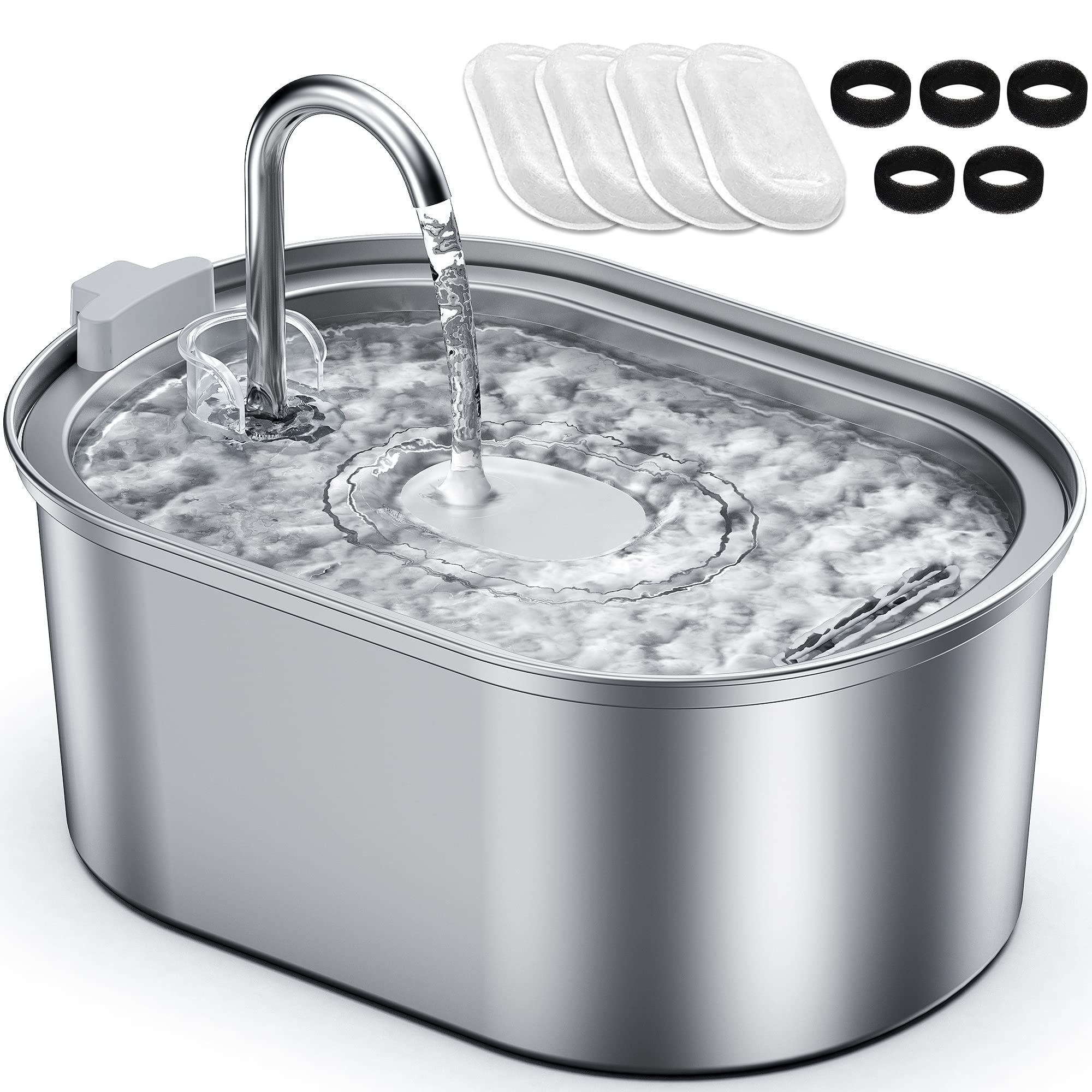 Petace Stainless Steel Cat Water Fountain, Pet Drinking Fountain with Quiet Pump, 3.2L Water Dispenser for Small Cats and Dogs, 4 Replacement Filters Included