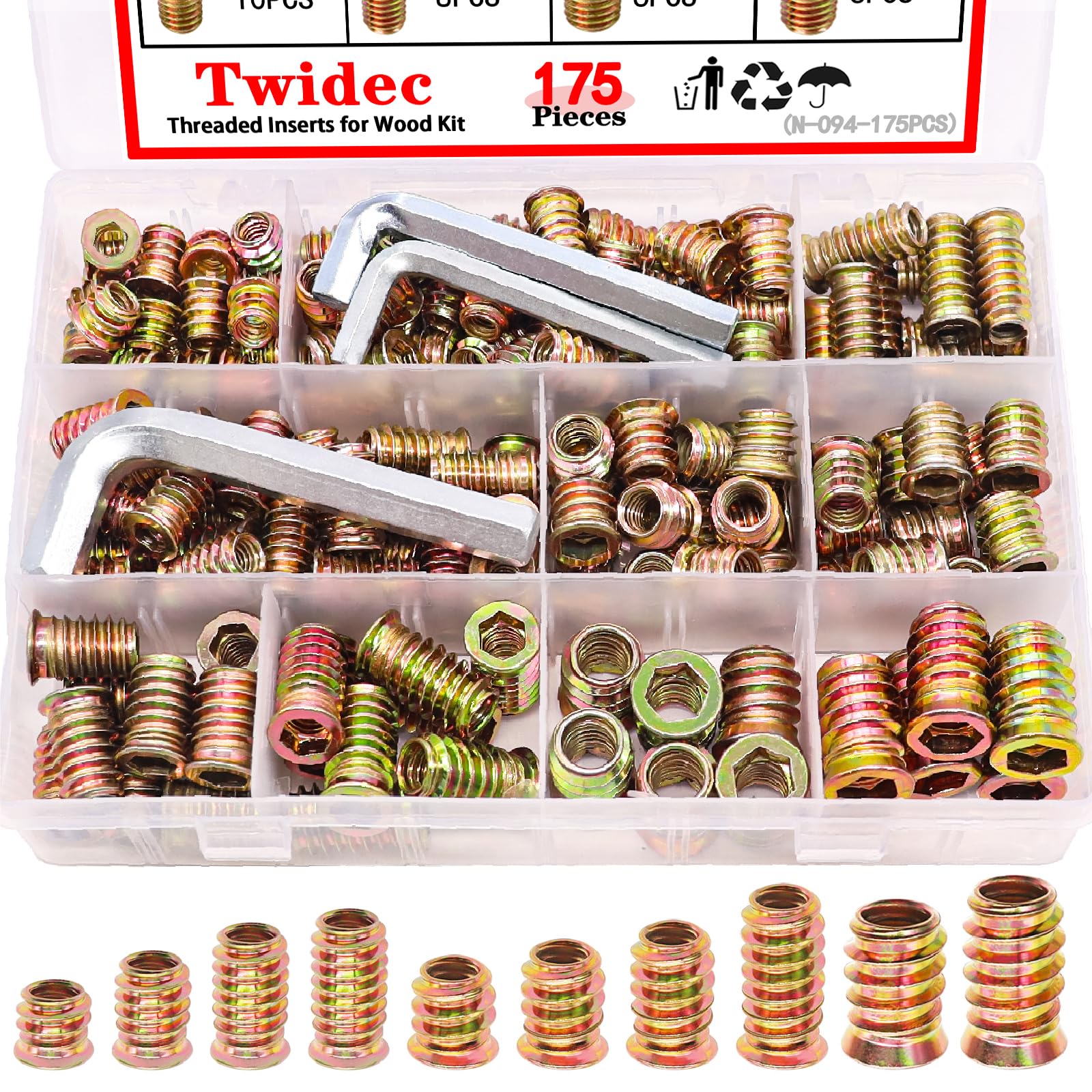 Twidec/175PCS Threaded Inserts for Wood Kit