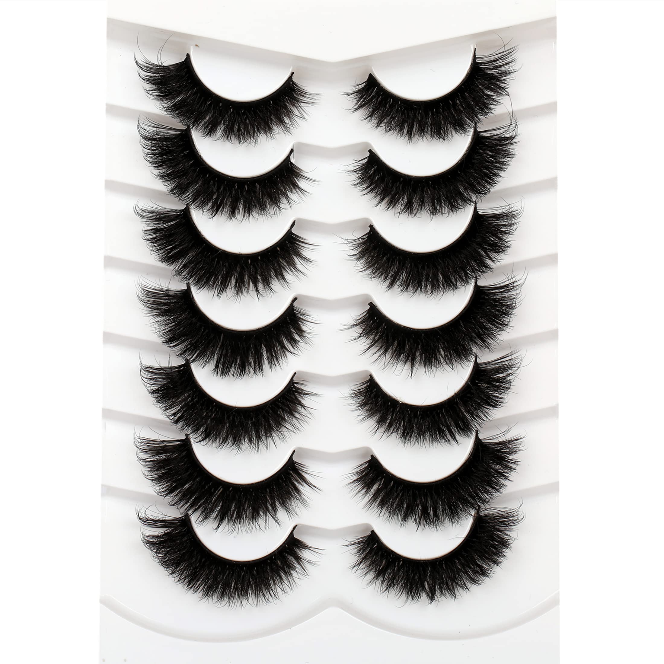 Photo 1 of Pooplunch False Eyelashes Cat Eye Look 18MM Dramatic Volume Thick Wispy Long Faux Mink Lashes Fake Eyelash Strips 7 Pairs Pack