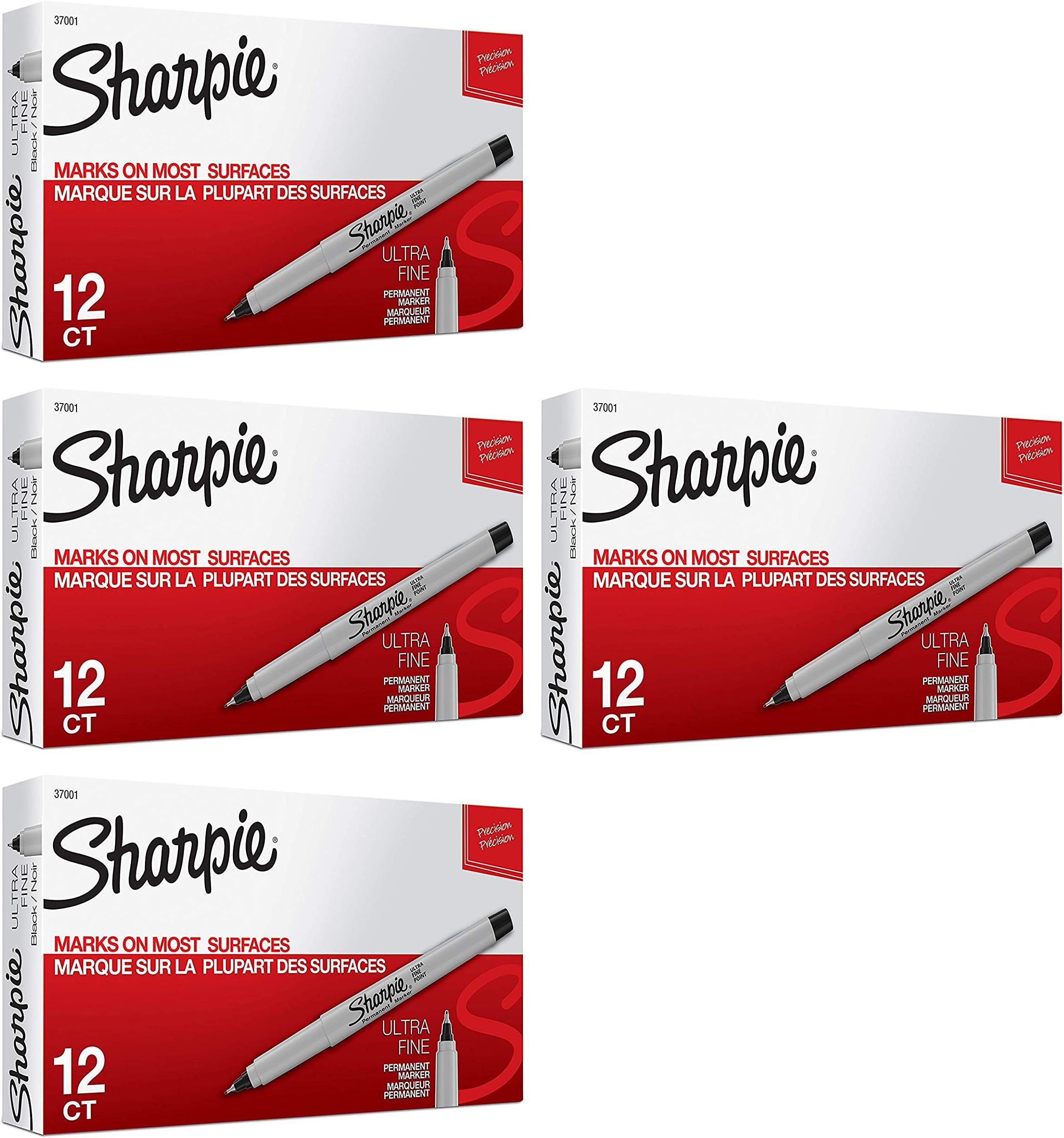 Sharpie Permanent Markers, Ultra Fine Point, Black, 12 Count, 4 Pack