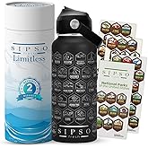SIPSO fresh Hiking Gift Water Bottle – 32 oz Vacuum Insulated Stainless Steel National Park Water Bottle | 63 Waterproof Stickers & Premium Gift Box | Camping & Outdoor Adventure Gifts (Black)