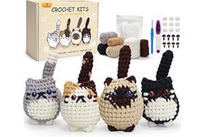 Crochet Kit for Beginners 4Pcs Cat Beginner Crochet Kit for adults Crochet Animals Kit with Instructions Easy Crochet Set Kni