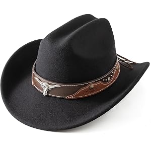 Lanzom Kids Western Cowboy Hat with Buckle Belt Felt Fedora Hat Western Party Hat for Boys Girl