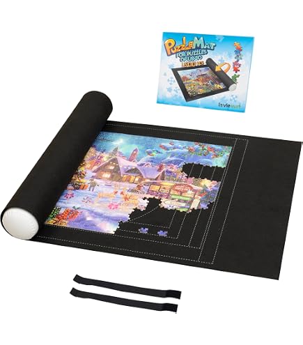 Lavievert Black Felt Puzzle Roll Mat 1500-piece, Drawstring Bag...