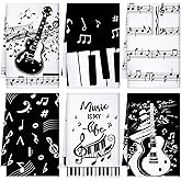 Sunnyray 6 Pcs Kitchen Towels Dish Cloths Nature Modern Absorbent Hand Tea Wash Cloth with Hanging Loop for Bathroom Home Farmhouse Kitchen Gifts (Unique Black White,Music Notes)