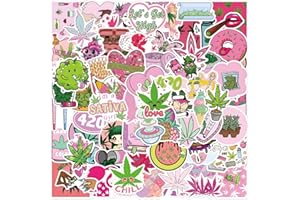 110PCS Pink Weed Stickers, Vinyl Waterproof Aesthetics Stickers for Scrapbooking, Diary, Laptop, Bumper, Skateboard, Water Bo