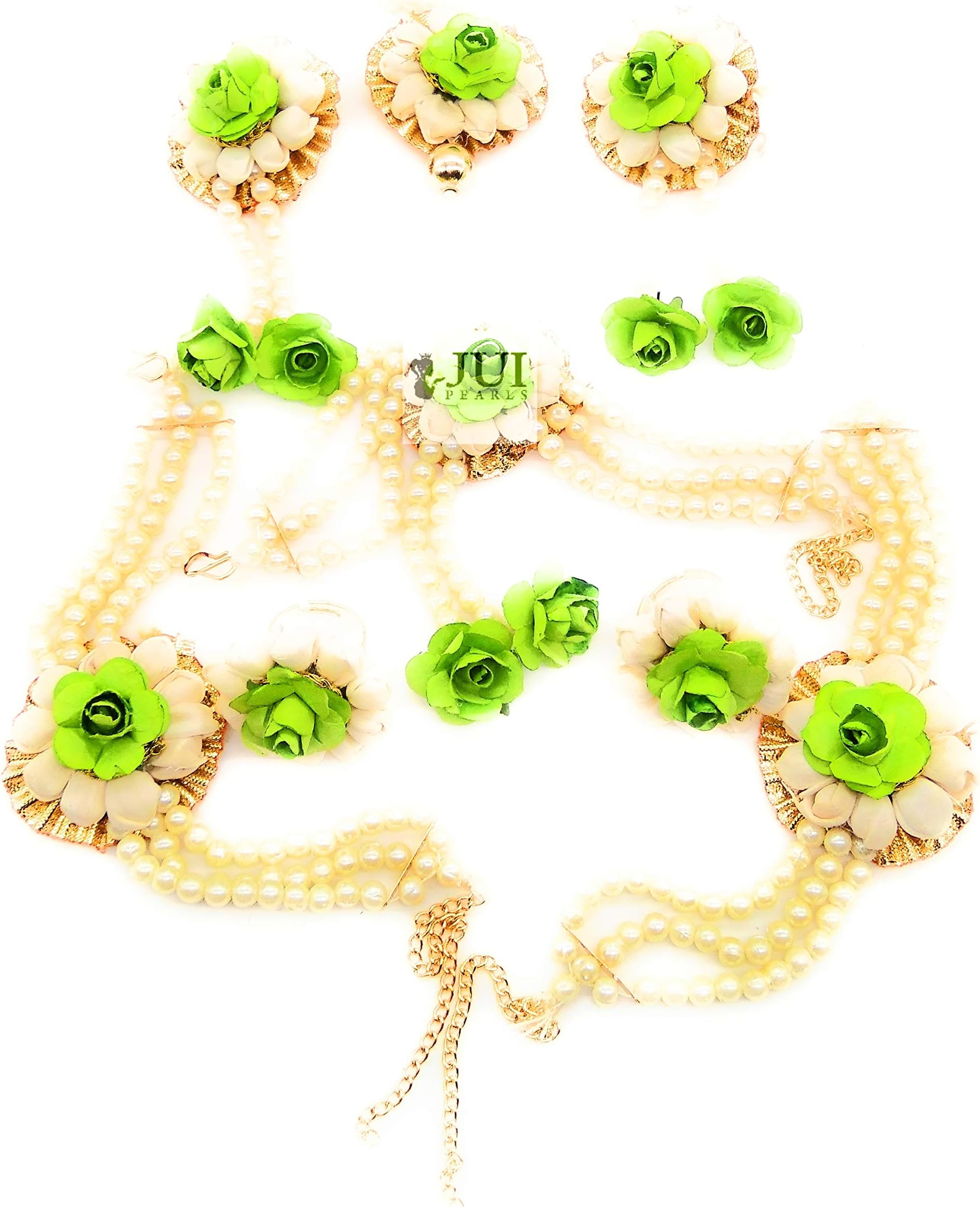 Floret Full Set Gota Multicolour Plastic Flower Jewellery for Mehandi, Haldi, Godbharai, Baby Shower, Marriage, Kitty Party for Women