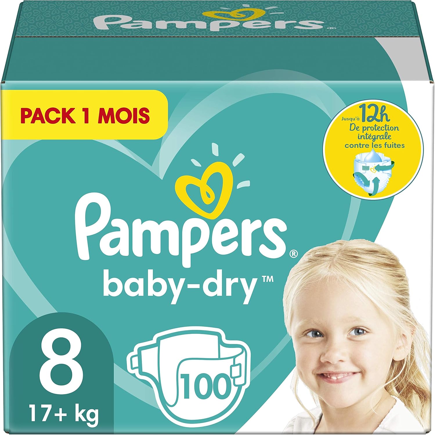 Pampers Baby Nappies Size 8 (17+ kg/37.5 Lb), Baby-Dry, 100 Nappies, MONTHLY SAVINGS PACK, Up To 12h Of All-Around Leakage Protection