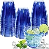 Glowserve 50 Pack Plastic Cups 9 oz Royal Blue Clear Plastic Cups for Cocktail Fancy Disposable Cup for Party Stemless Wine Glasses for Wedding Thanksgiving Christmas Party Graduation