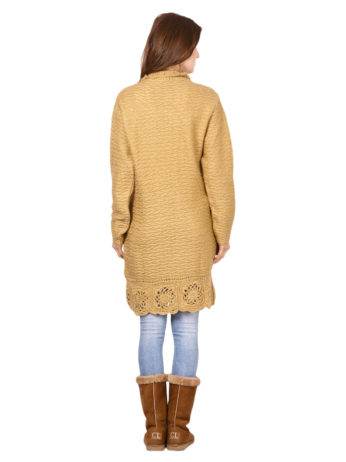 saadgi women's knitted woollen warm crochet work cardigan