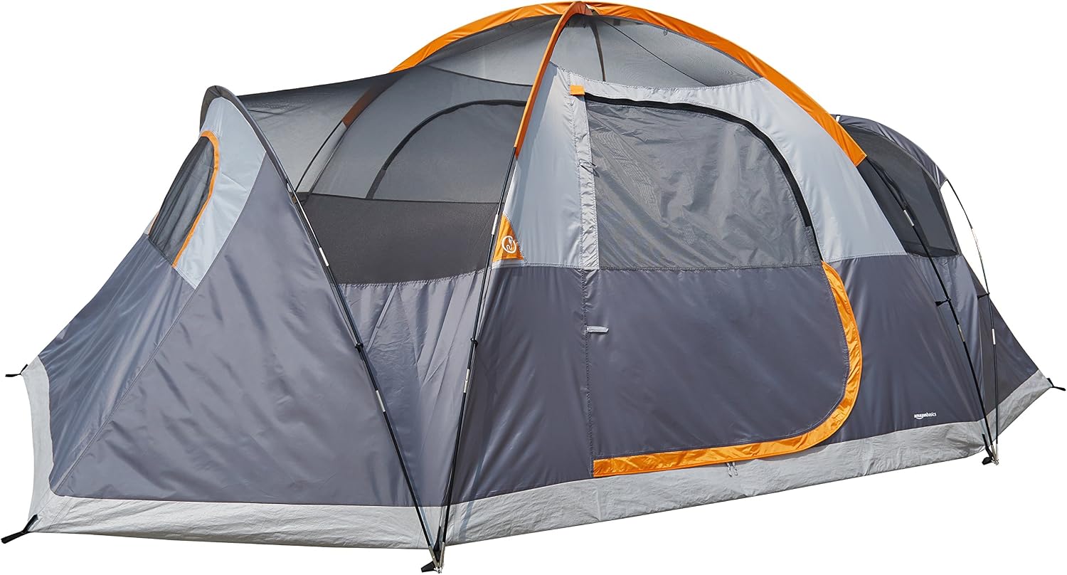 Amazon Basics Dome Camping Tent with Rainfly and Carry Bag, 3-Season Waterproof Easy Set-Up Tent, 8 Person, Orange/Grey - Image 4