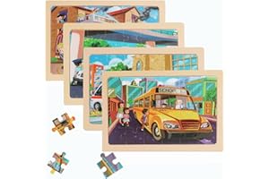 MAX JHQIQU Puzzles for Kids Ages 4-6, 4 Packs 24 Piece Wooden Jigsaw Puzzle for Toddlers 5-8, Preschool Educational Puzzle Boards Toys Gifts for 4 5 6 7 8 Girls Boys