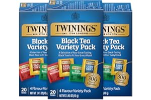 Twinings Black Tea Variety 3-Pack with Earl Grey Tea, English Breakfast Tea, Irish Breakfast Tea, and Lady Grey Tea Bags, Individually Wrapped, 20 Count Ea