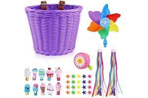 FANOVO Kids Bike Basket, Detachable Bike Basket for Girls with Colorful Bicycle Streamers, Bicycle Bell, Windmill, Wheel Beads