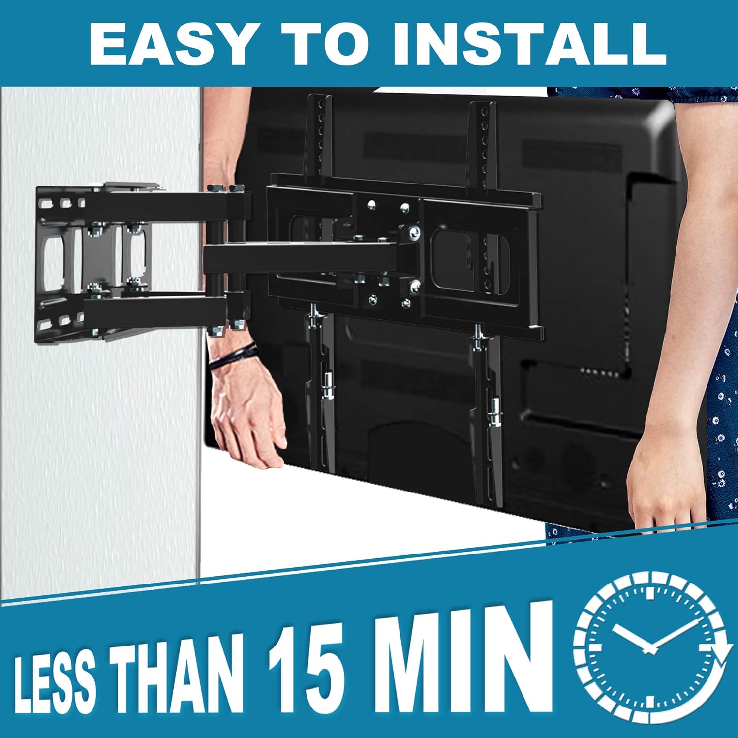 Full Motion TV Wall Mount with Height Setting, JUSTSTONE TV Bracket Fits Most 27-65 Inch LED Flat&Curved TVs,Articulating Swivel Tilt Dual Arms Extension Max VESA 400x400mm and Holds up to 121 LBS: Home Audio & Theater