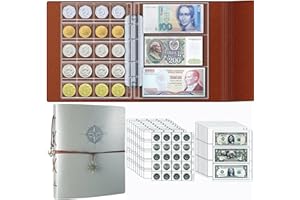 Ettonsun Coin Collection Book Holder for Collectors, 200 Pockets Coin Collecting Album & 30 Sleeves Paper Money Currency Display Storage Case for All Coin Collection Supplies (Gray)