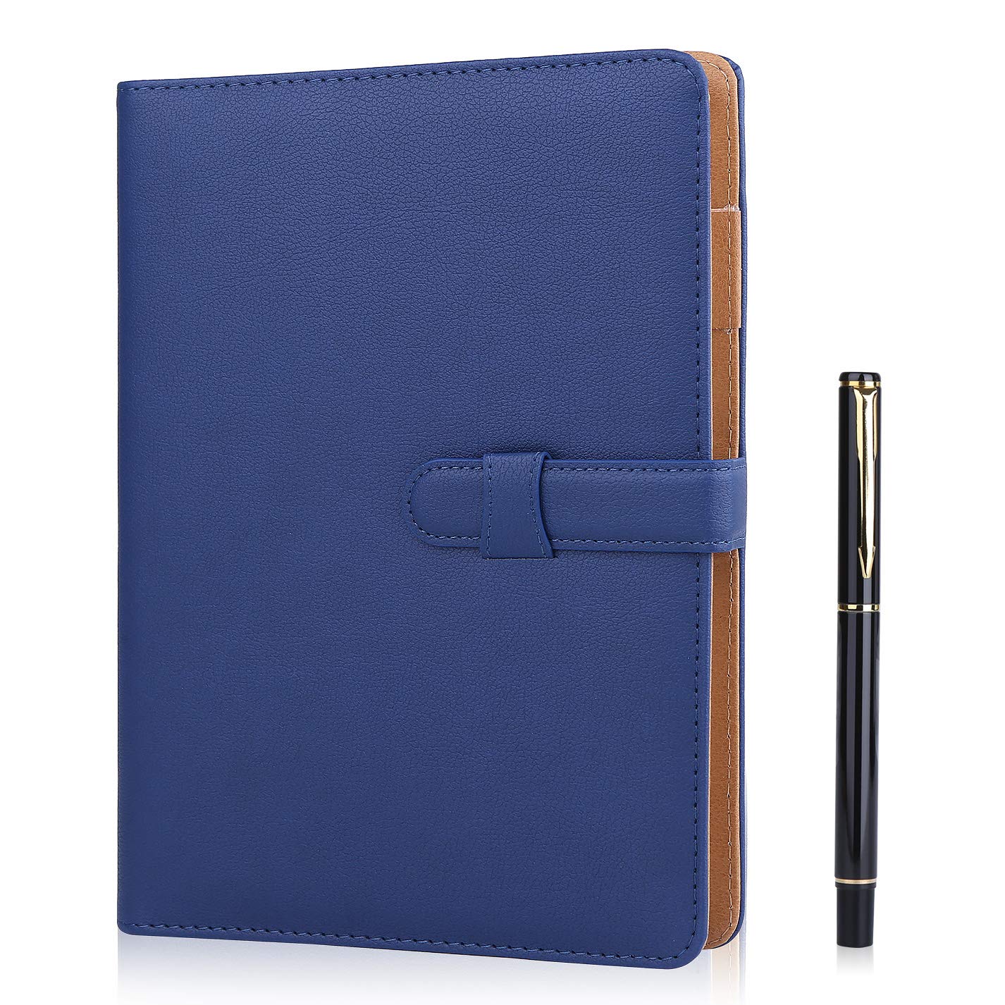 Minlna A5 Leather Notebook/Refillable Loose Leaf Business Notebook/Notepad,200 Thick Pages,Classic Lined with Pocket and Pen Holder,Can be Given as a Gift. (blue)