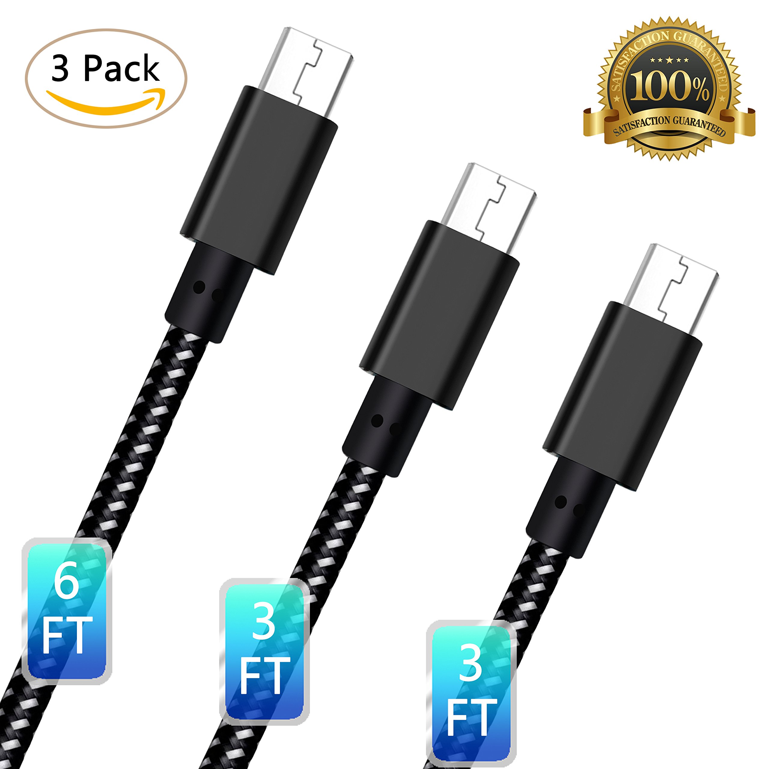 Micro USB Cable,3Pack 3FT 3FT 6FT High Speed 2.0 USB To Micro USB ...