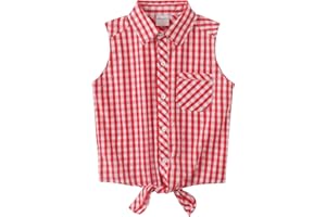 Noomelfish Girls Sleeveless Button Down Shirt Tie Knot Blouse Tank Tops (5-12 Years)