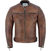 BTR BORN TO RACE Men&rsquo;s Leather Motorcycle Jacket, Distressed Biker Riding Jacket with Armor Pockets, Removable Liner