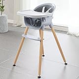Fodoss Convertible Baby High Chair with Wood Legs and Removable Dishwasher Safe Tray for Boys and Girls,Highchair Toddler with 5 Point Safety Harness
