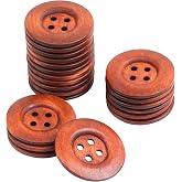 YAKA 22pcs Brown Round Wood Buttons 4 Holes,Craft Buttons for Sewing Clothing, Large Size 2Inch