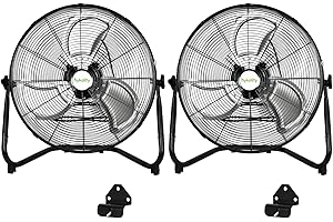 hykolity 20" High Velocity Floor Fan, 3-Speed Heavy Duty Industrial Fan with Wall-Mounting System, Metal Floor Fan for Commercial Space, Warehouse, Garage, and Workshop, 2 Pack