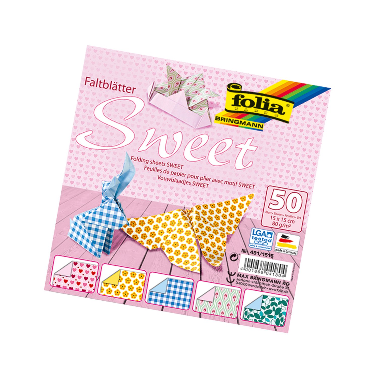 Bringmann Folia ornamental origami paper 80 g/m², 50 sheets in 5 designs, assorted
