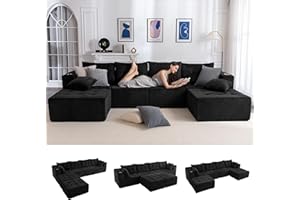 MAXYOYO Modular Sectional Sofa Couch, U Shaped Modern Cloud Couch with 2 Ottomans, Sofa in A Box, Tufted 6-Seat Boneless Sleeper Chair for Living Room, No Assembly Required, Black