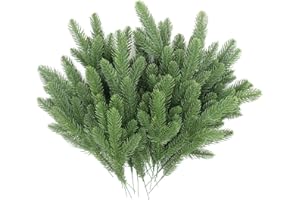Hananona 50 Pcs Artificial Pine Branches Green Plants Pine Needles DIY Accessories for Garland Wreath Christmas and Home Garden Decor (50, Green)