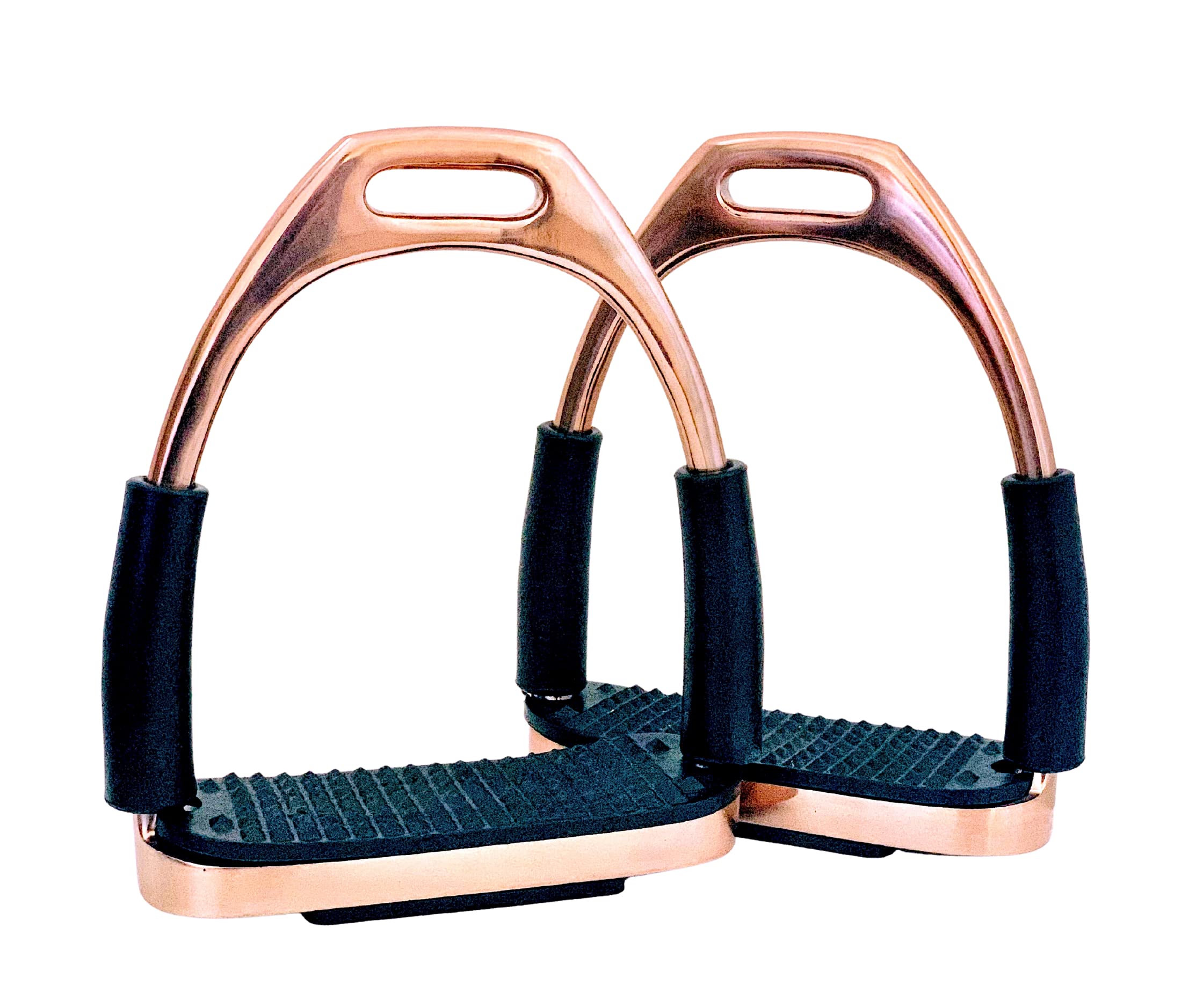Lenza GLOSS ROSE GOLD BENDY SAFETY FLEXI STIRRUPS HORSE RIDING S/STEEL WITH STRONG TREADS 4" 10cm