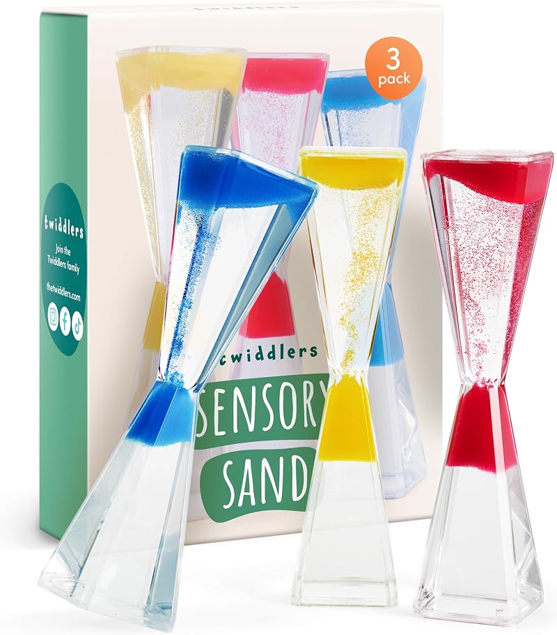 THE TWIDDLERS 3 Sensory Anti-Gravity Hourglasses 5 Min Liquid Motion Timers
