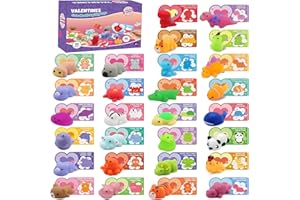 SURCVIO 28 Pack Valentines Day Gifts for Kids, Mochi Squishies Party Favor Set with Valentines Greeting Cards for Kids, Valentine's Day School Prize Party Favor, Classroom Exchange Gift Set