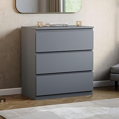 Vida Designs Denver 3 Drawer Chest Grey Modern Wooden Storage Unit